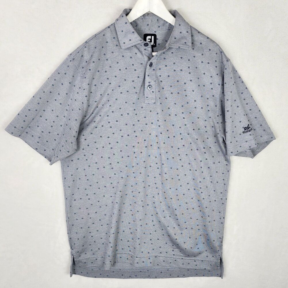 Footjoy Golf Polo Shirt Men M Grey Pique Micro Flower Stonecreek Golf Course